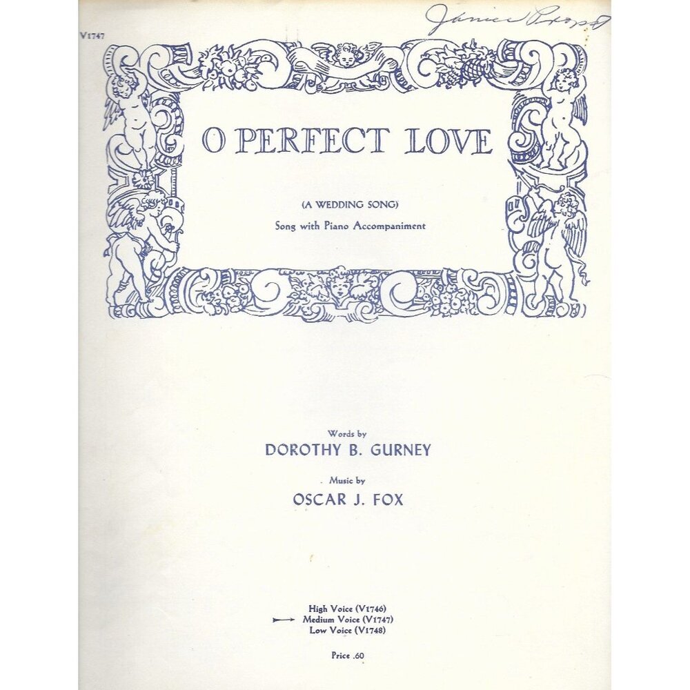 O Perfect Love Wedding Song Sheet Music 1956 Dorothy Gurney Oscar Fox